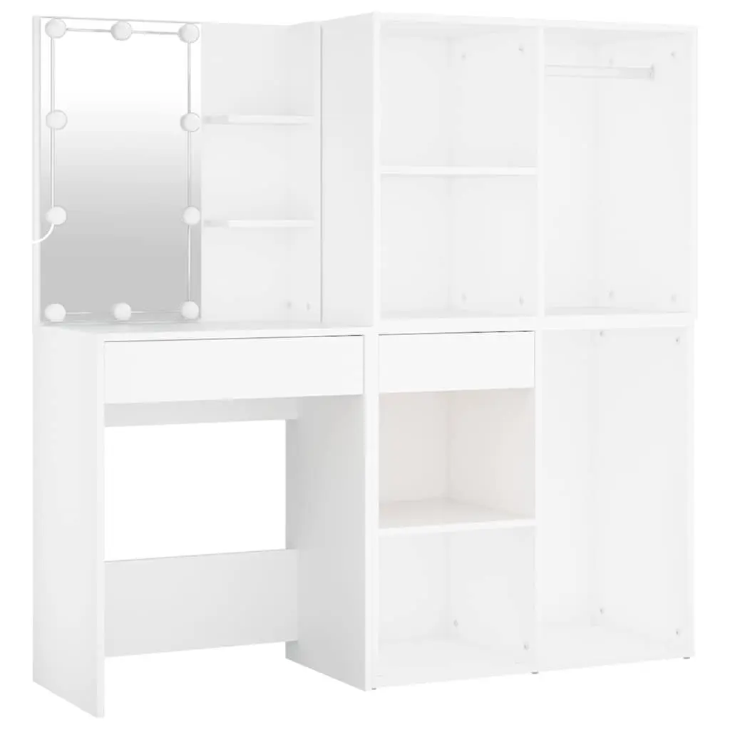 LED Dressing Table Makeup Vanity with Mirror 2 Storage Cabinets White