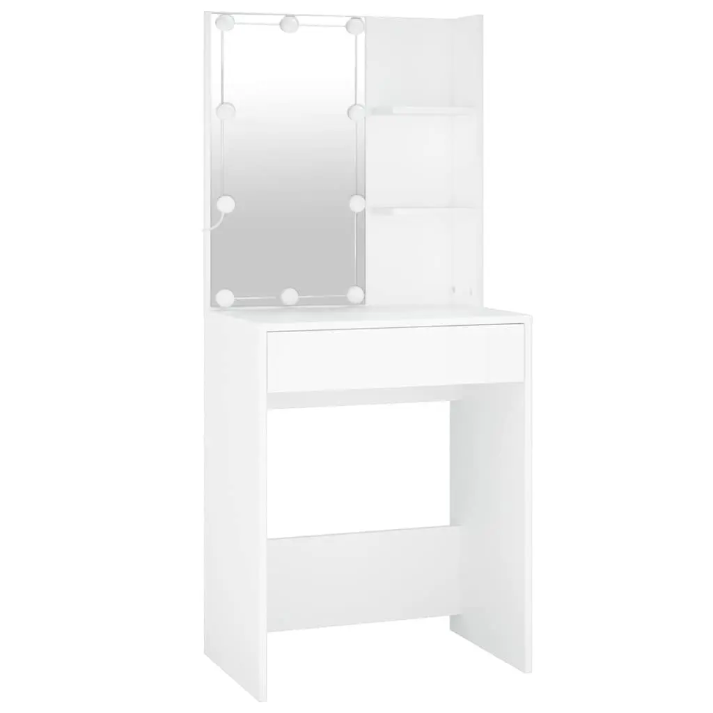 LED Dressing Table Makeup Vanity with Mirror 2 Storage Cabinets White
