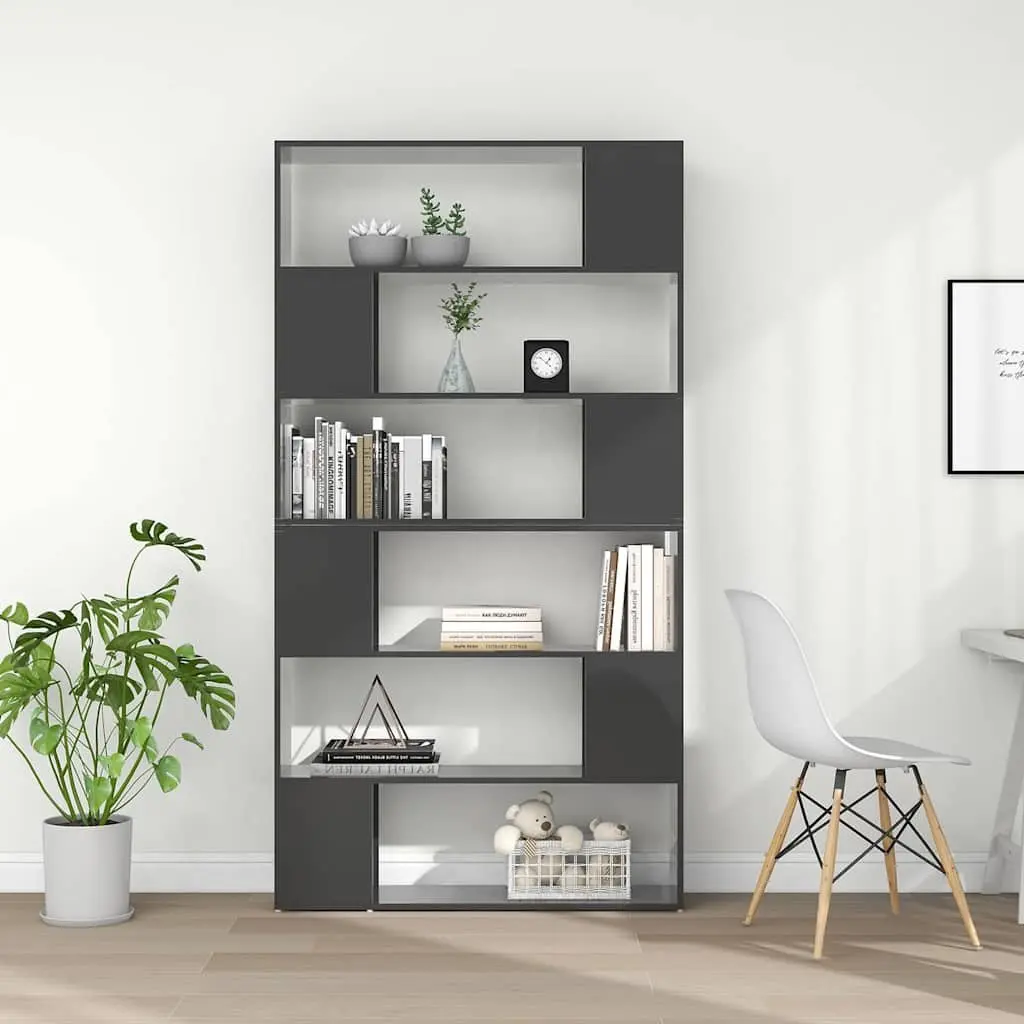 Book Cabinet Room Divider Standing Shelf High Gloss Grey Storage Organiser