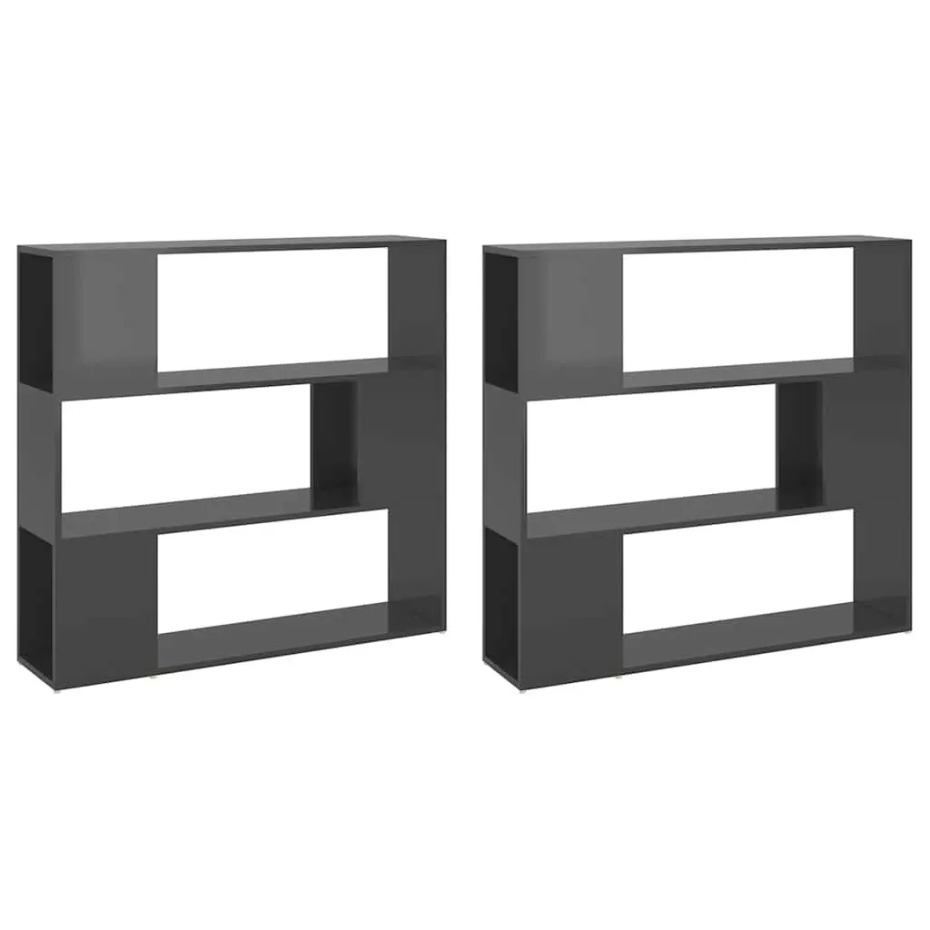 Book Cabinet Room Divider Standing Shelf High Gloss Grey Storage Organiser