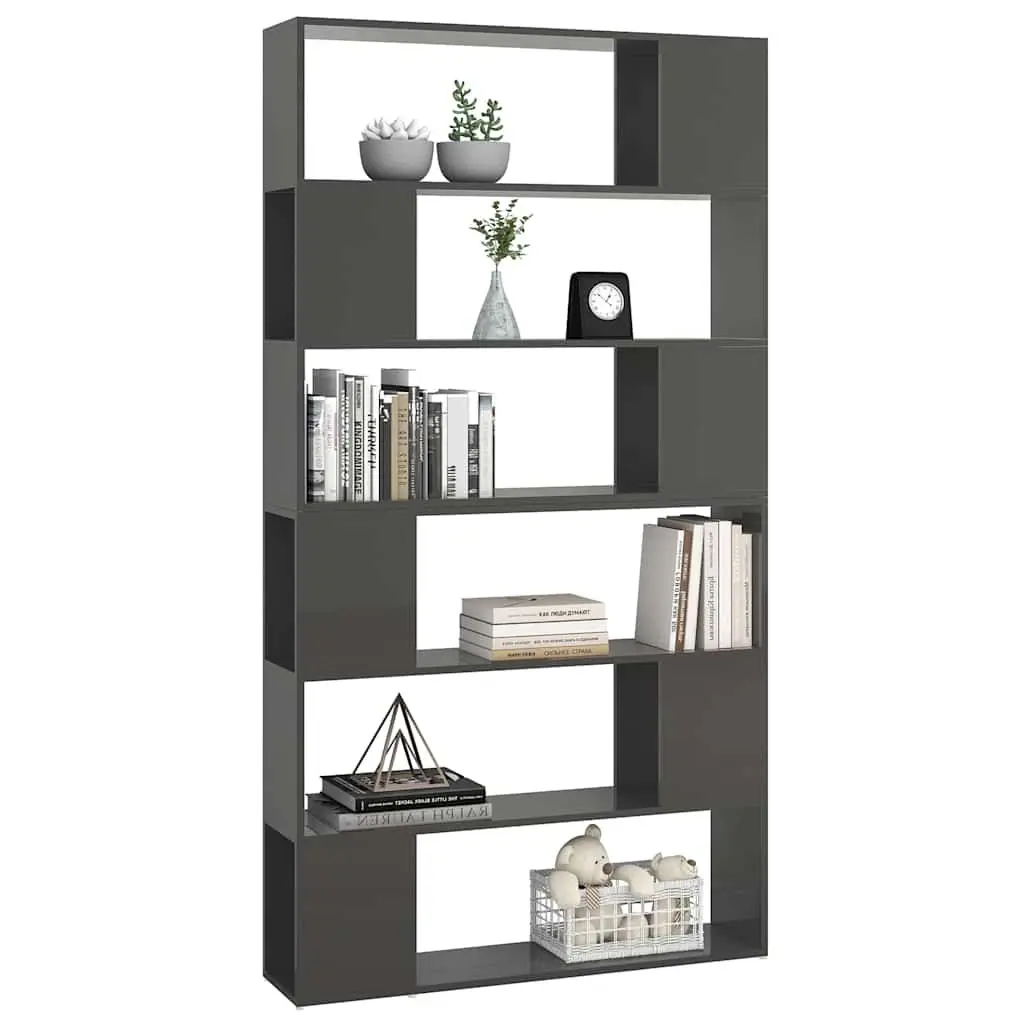 Book Cabinet Room Divider Standing Shelf High Gloss Grey Storage Organiser