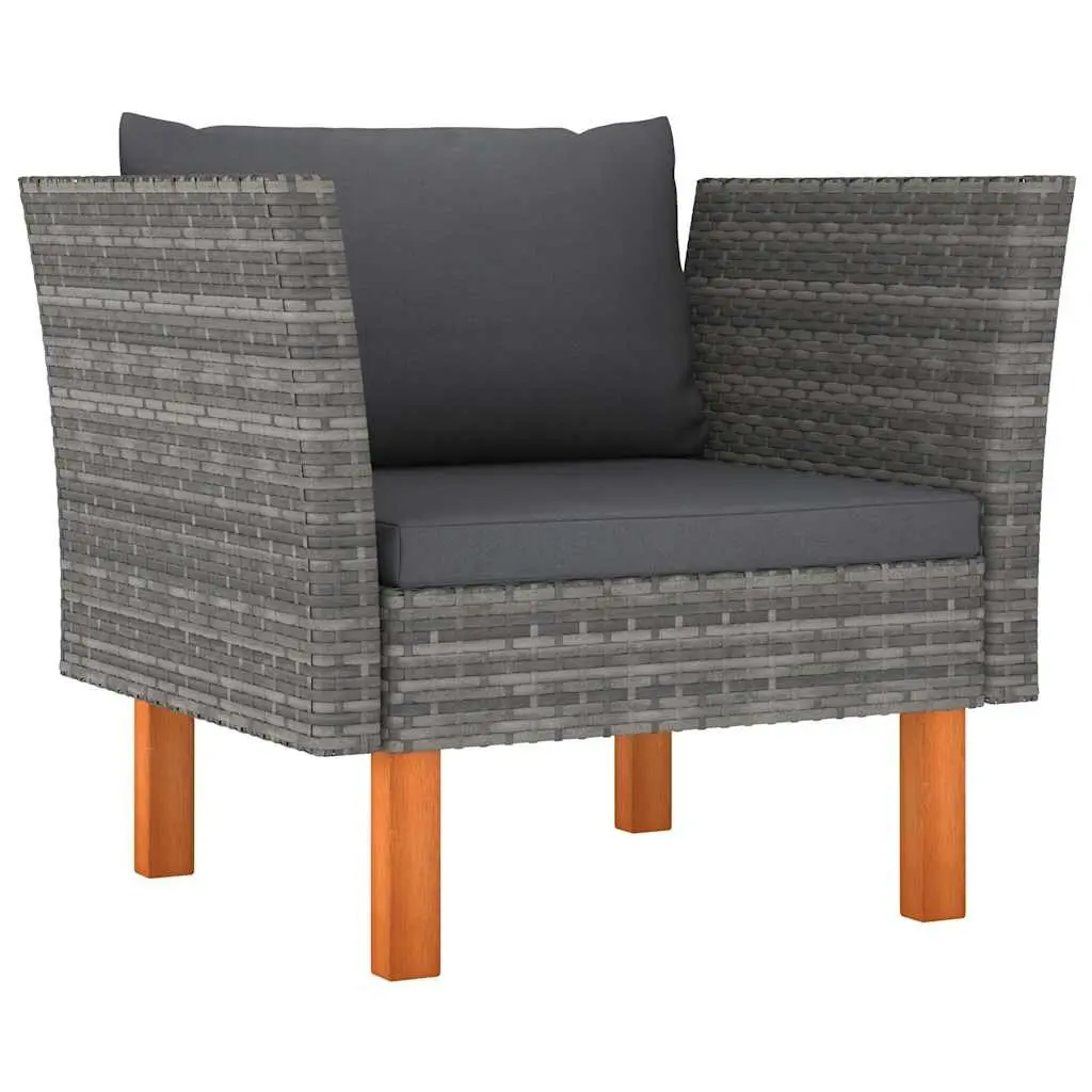 Outdoor Sofa Set 7 Piece Garden Lounge Grey Eucalyptus Wood PE Rattan Steel