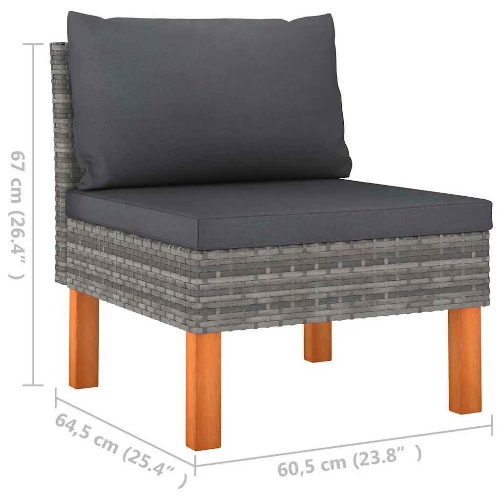 Outdoor Sofa Set 7 Piece Garden Lounge Grey Eucalyptus Wood PE Rattan Steel