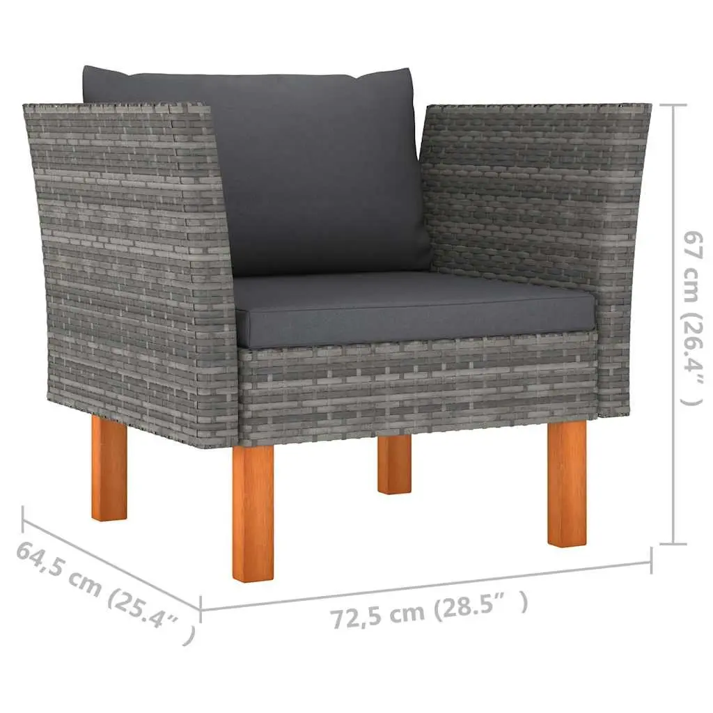 Outdoor Sofa Set 7 Piece Garden Lounge Grey Eucalyptus Wood PE Rattan Steel