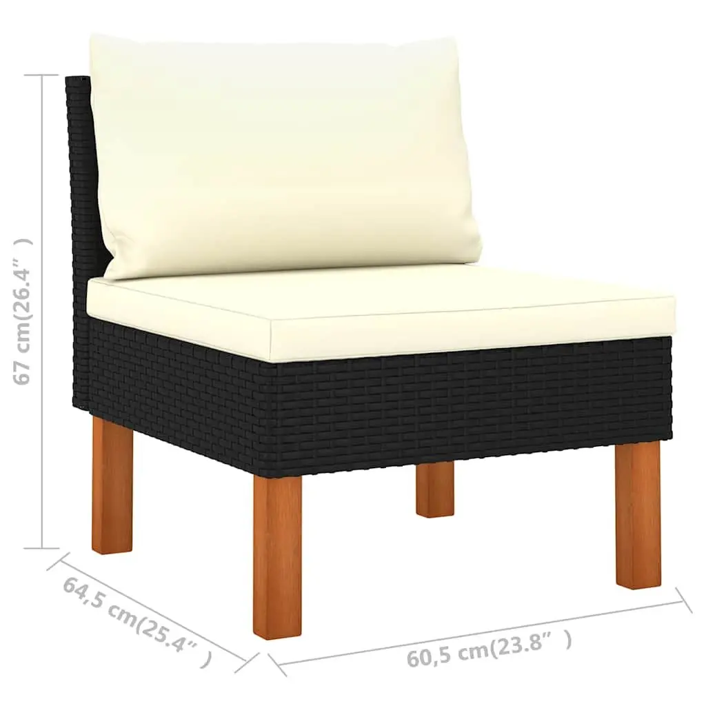 Garden Lounge Set 7 Pieces Outdoor Furniture Black PE Rattan Eucalyptus Wood Steel Frame
