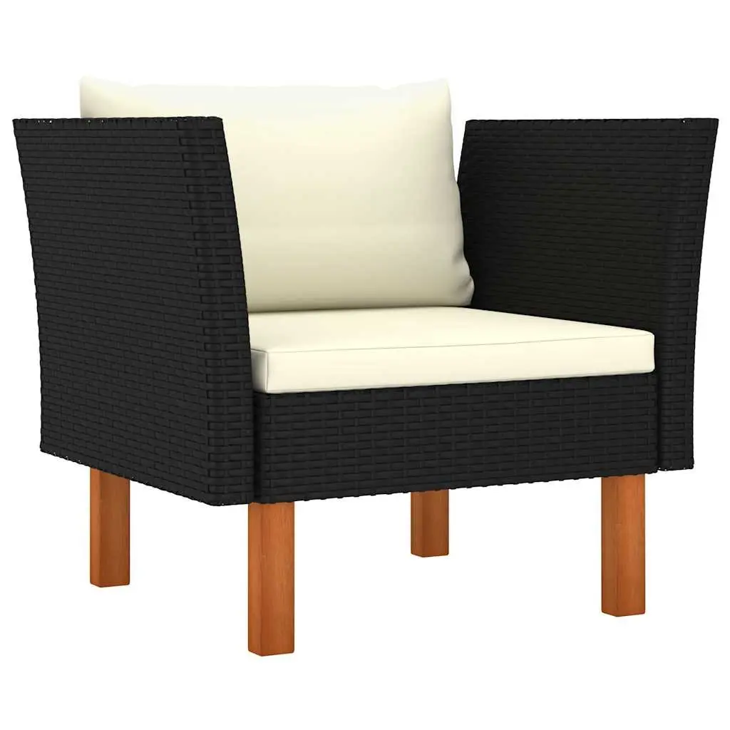 Garden Lounge Set 7 Piece Outdoor Sofa Poly Rattan Eucalyptus Wood Black