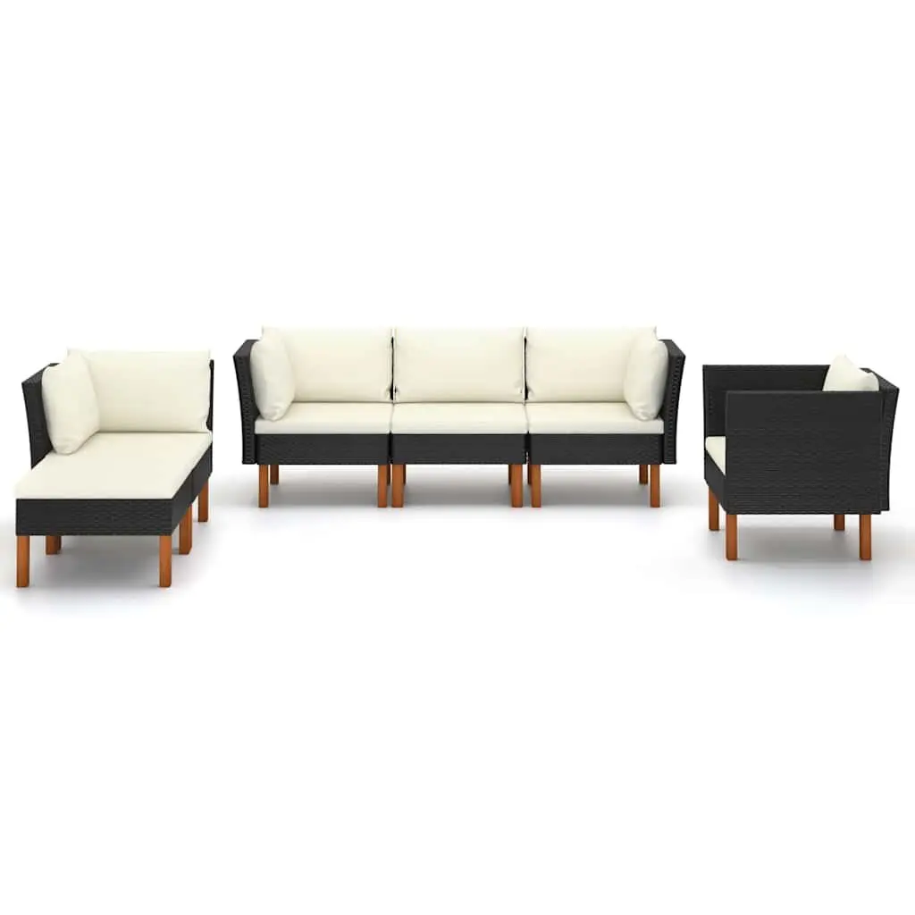 Garden Lounge Set Outdoor Furniture 6 Piece Black PE Rattan Eucalyptus Wood