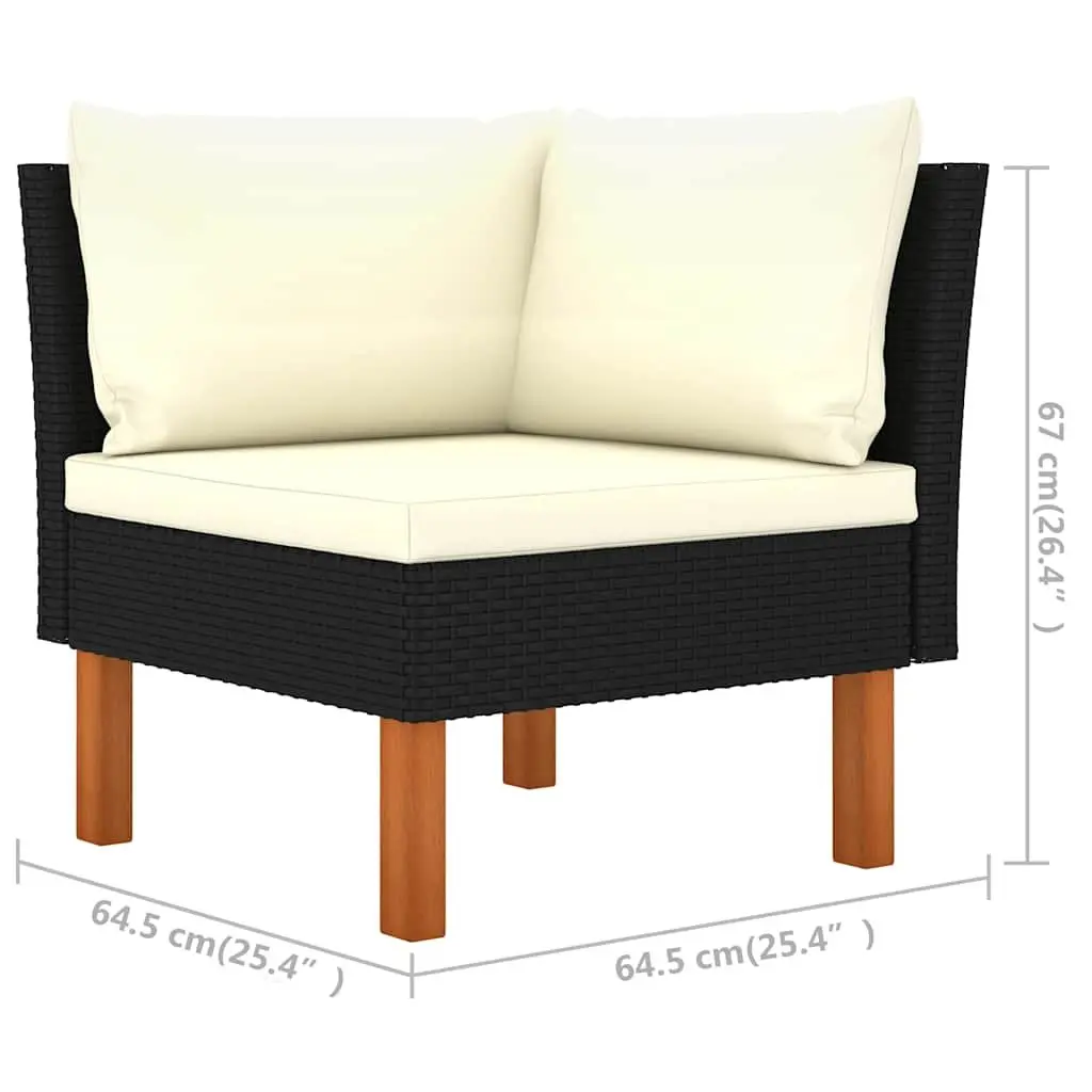 Garden Lounge Set Outdoor Furniture 6 Piece Black PE Rattan Eucalyptus Wood