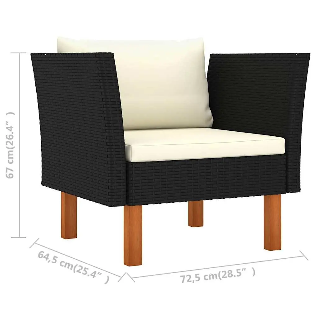 Garden Lounge Set Outdoor Furniture 6 Piece Black PE Rattan Eucalyptus Wood