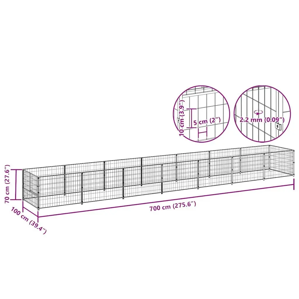 Dog Kennel Outdoor Play Area 7m² Steel Wire Mesh Black
