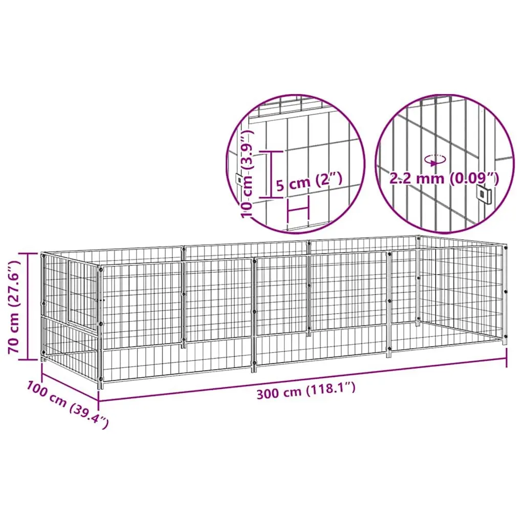 Dog Kennel Outdoor Exercise Pen 3m² Silver Steel Wire Mesh Enclosure