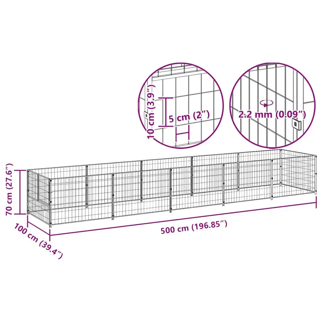 Dog Kennel Outdoor Exercise Enclosure 5m² Silver Steel Wire Mesh