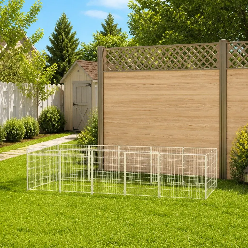 Dog Kennel Outdoor Pet Enclosure 7 m² Steel Wire Mesh Exercise Play Pen Silver