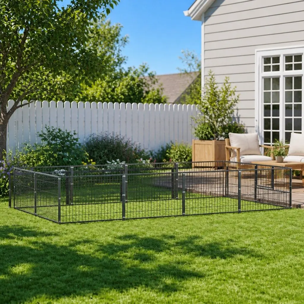 Dog Kennel Outdoor Pet Enclosure 8 m² Silver Steel Wire Mesh Run Lockable Door