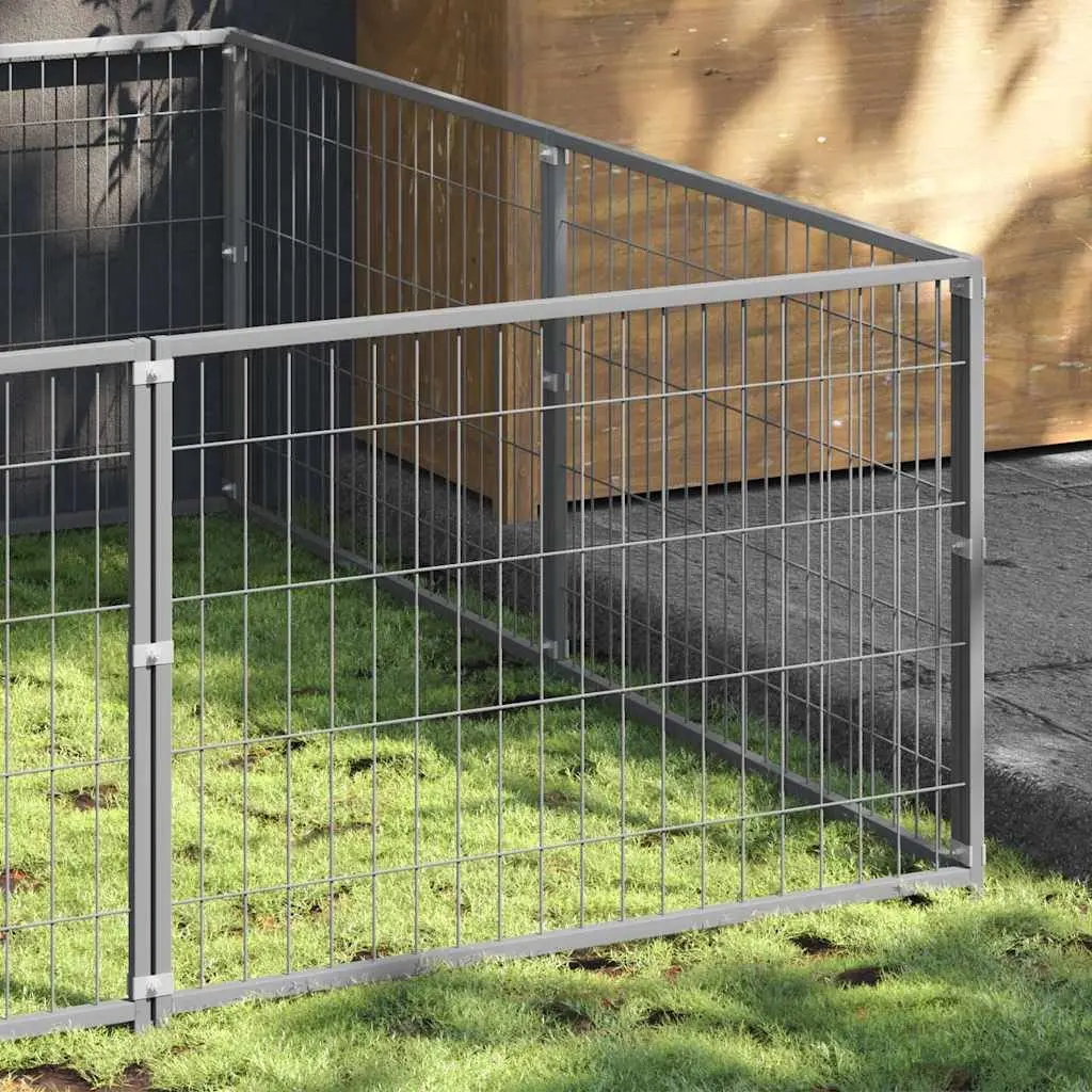 Dog Kennel Outdoor Pet Enclosure 8 m² Silver Steel Wire Mesh Run Lockable Door