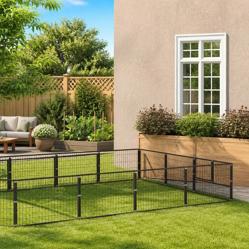 Dog Kennel Outdoor Exercise Space Large Steel Wire Mesh Lockable Black