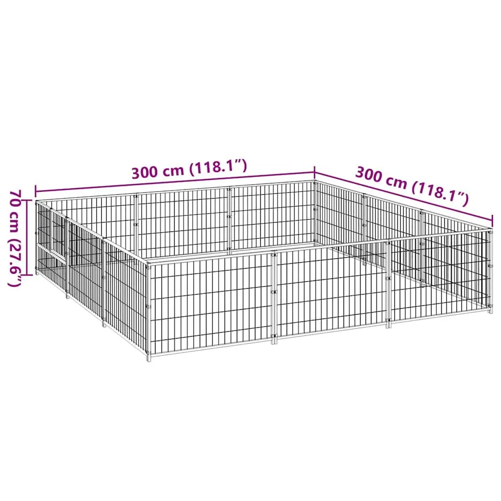 Dog Kennel Outdoor Pet Enclosure 9 m² Steel Wire Mesh Run Play Area Silver