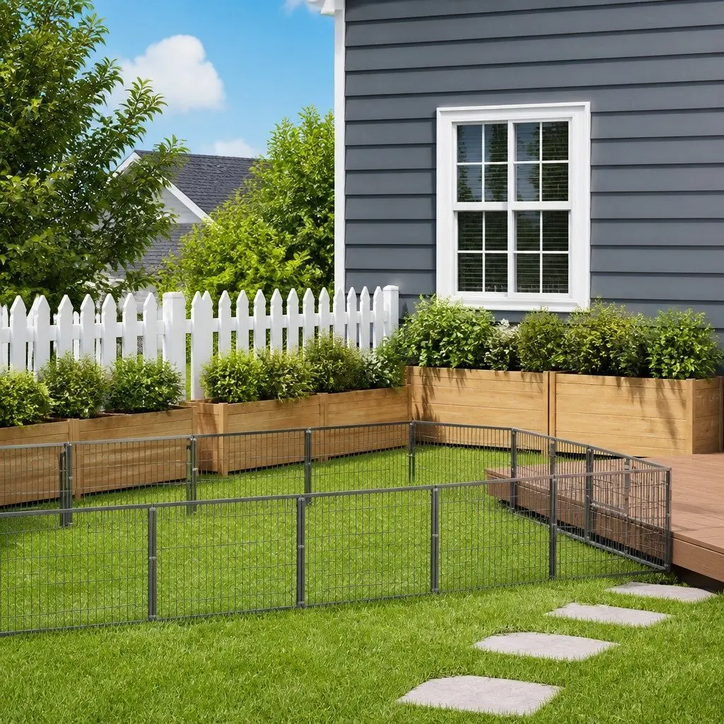 Dog Kennel Outdoor Play Pen Large Steel Silver