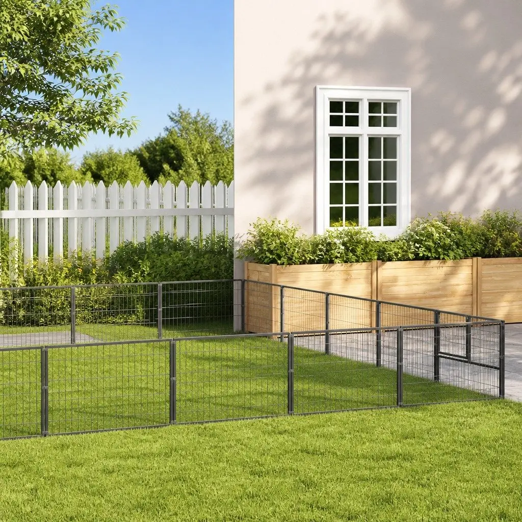 Dog Kennel Outdoor Cage 25 m² Silver Steel Wire Mesh Enclosure