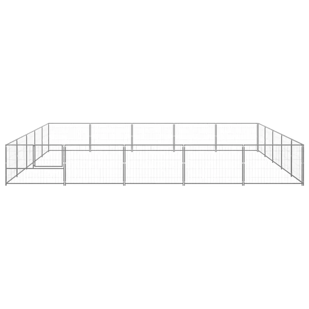 Dog Kennel Outdoor Cage 25 m² Silver Steel Wire Mesh Enclosure