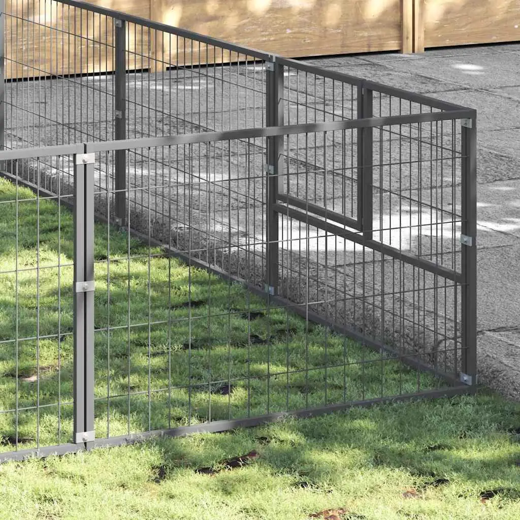 Dog Kennel Outdoor Exercise Enclosure Steel Wire Mesh Lockable Door Silver