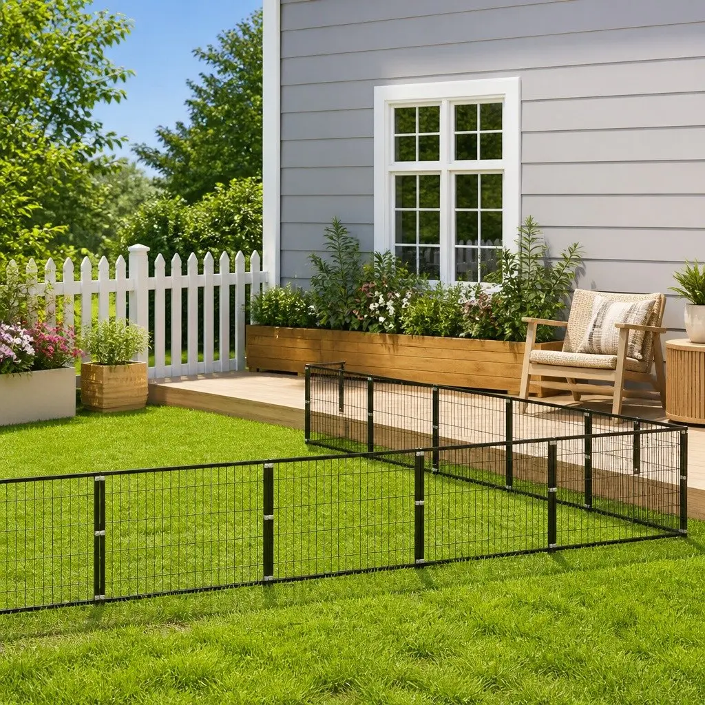 Dog Kennel Outdoor Pet Enclosure 36 m² Large Steel Wire Mesh Run Black