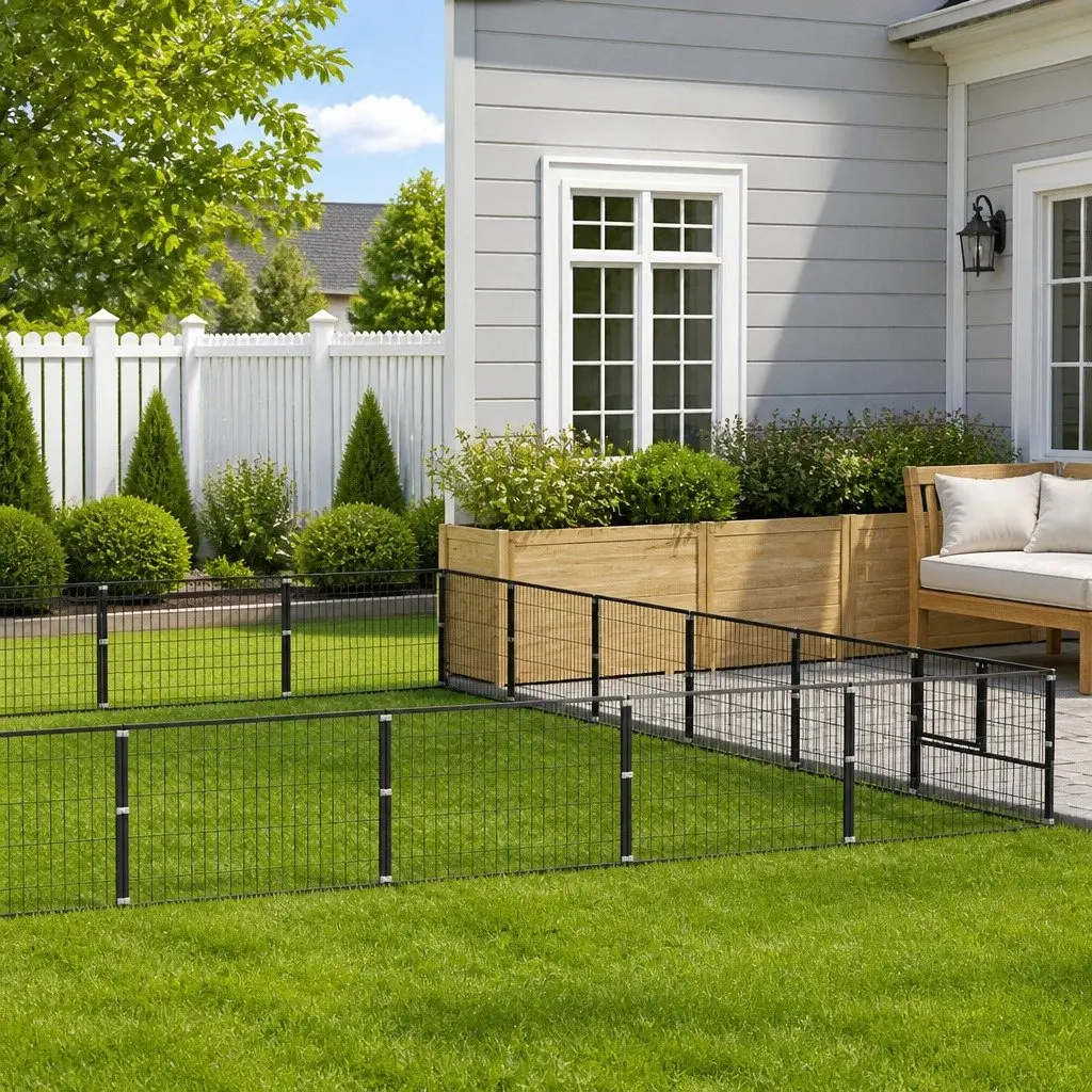 Dog Kennel Outdoor Exercise Space 48m² Black Steel Wire Mesh