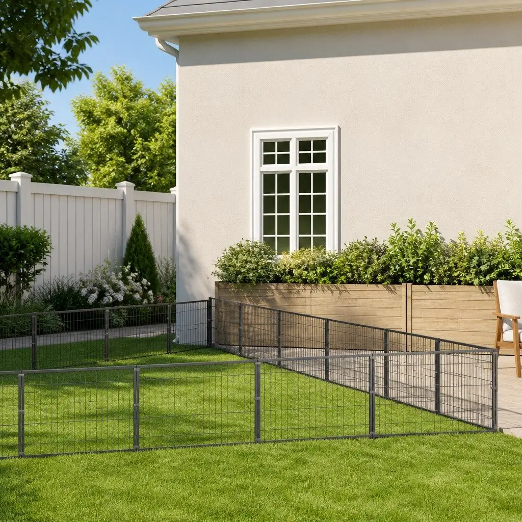 Dog Kennel Outdoor Exercise Run Playpen Large Silver