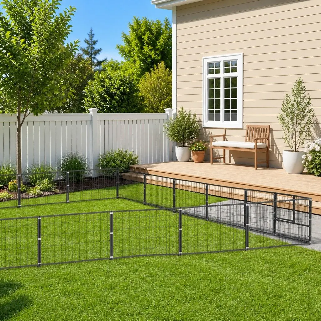 Dog Kennel Outdoor Exercise Run Pen Large Steel Wire Mesh Silver