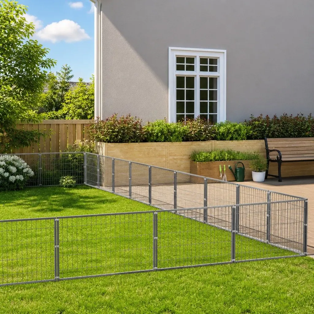 Dog Kennel Outdoor Exercise Playpen 81 m² Silver