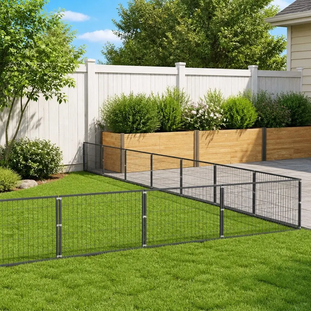 Dog Kennel Outdoor Enclosure Silver Steel Wire Mesh Exercise Play Pen Cage