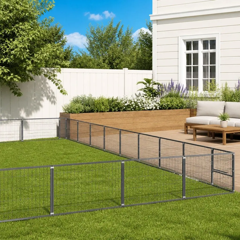 Dog Kennel Outdoor Exercise Run Large Silver Steel Wire Mesh