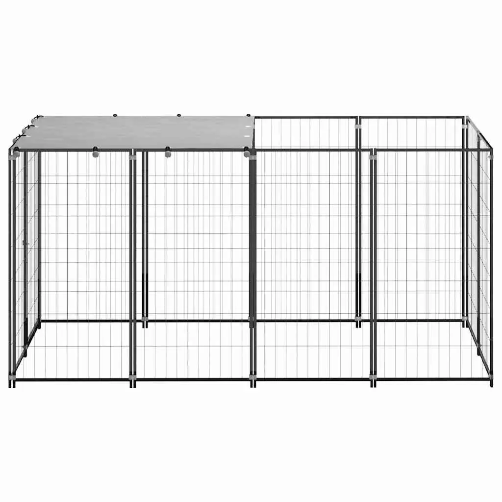 Dog Kennel Outdoor Exercise Play Pen Area 2.42m² Black Steel