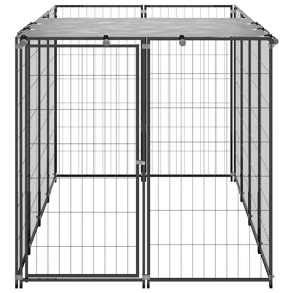 Dog Kennel Outdoor Exercise Play Pen Area 2.42m² Black Steel