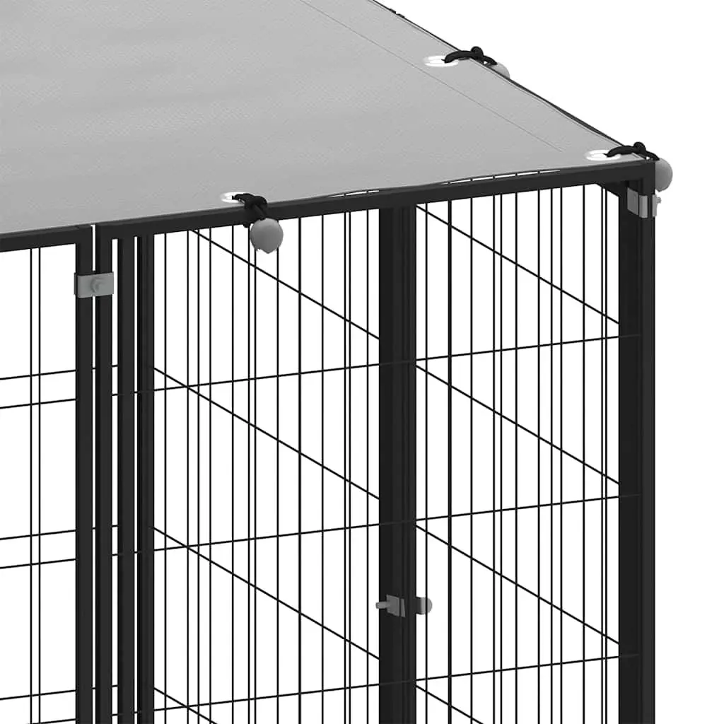 Dog Kennel Outdoor Exercise Play Pen Area 2.42m² Black Steel