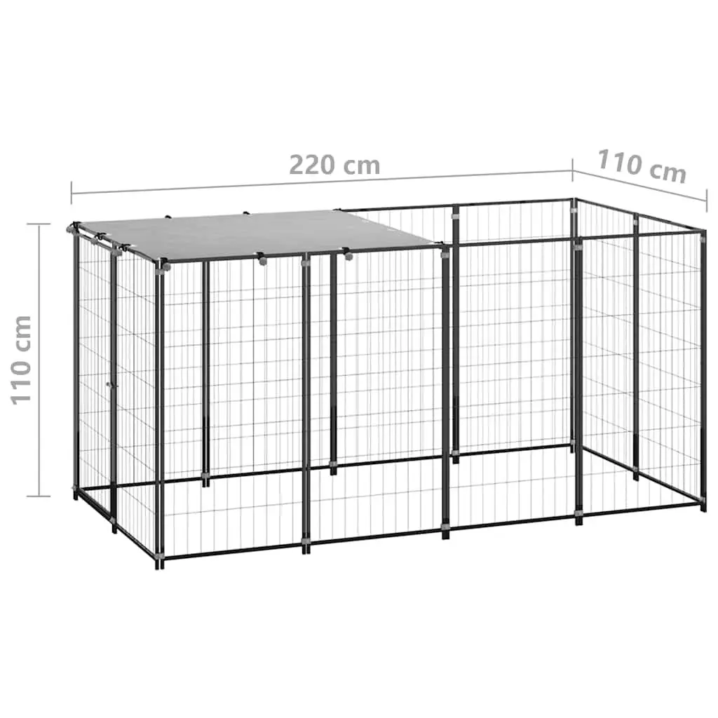 Dog Kennel Outdoor Exercise Play Pen Area 2.42m² Black Steel