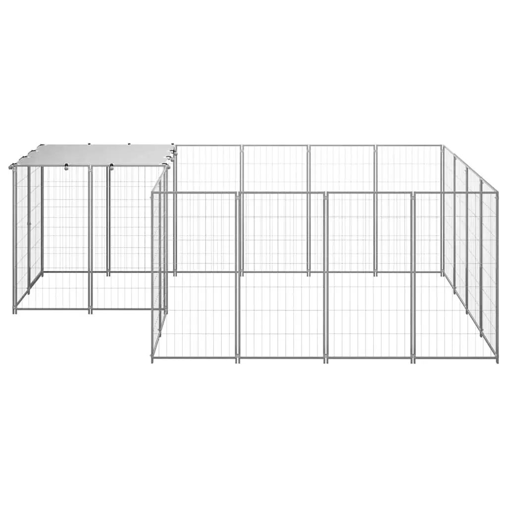 Dog Kennel Outdoor Steel Cage Run Enclosure 6.05m² Silver