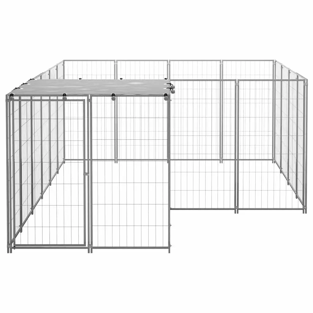 Dog Kennel Outdoor Steel Cage Run Enclosure 6.05m² Silver