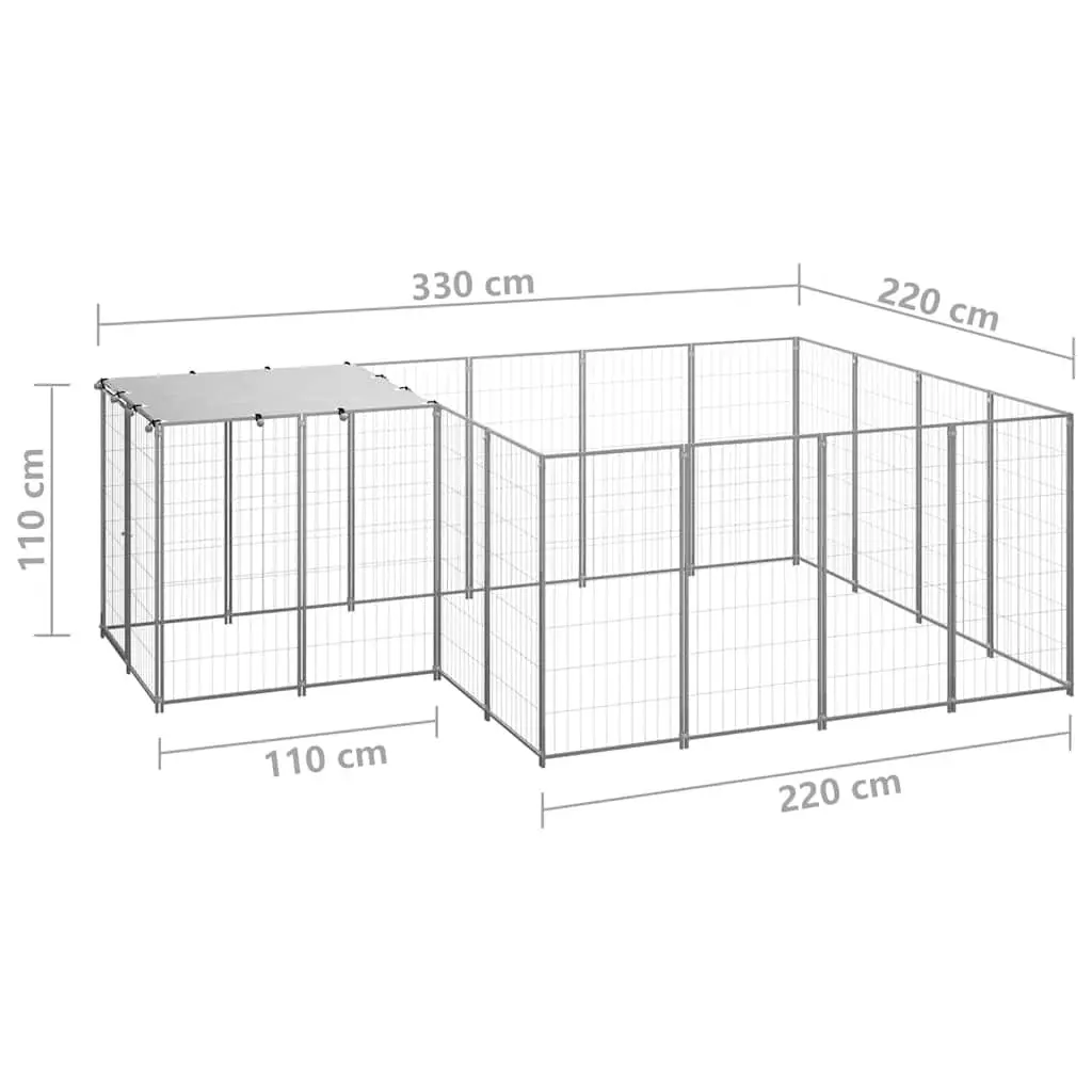 Dog Kennel Outdoor Steel Cage Run Enclosure 6.05m² Silver