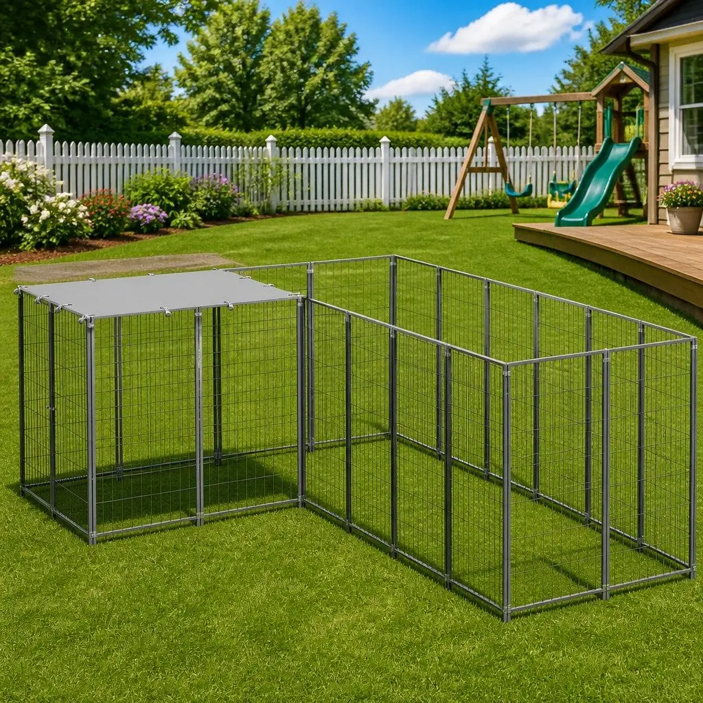 Dog Kennel Outdoor Exercise Cage 4.84m² Silver Steel Wire Mesh