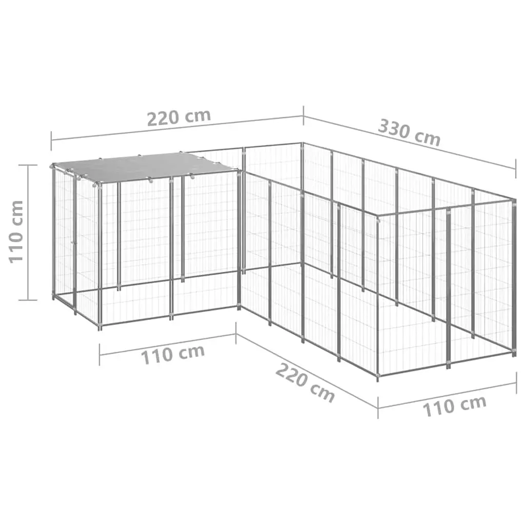 Dog Kennel Outdoor Exercise Cage 4.84m² Silver Steel Wire Mesh