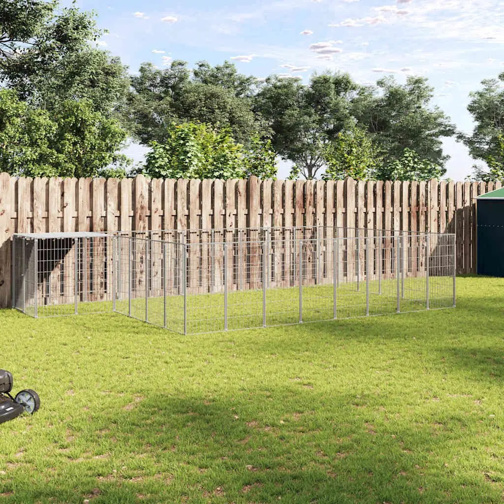 Dog Kennel Outdoor Exercise Pen 15.73 m² Silver Steel Cage Enclosure