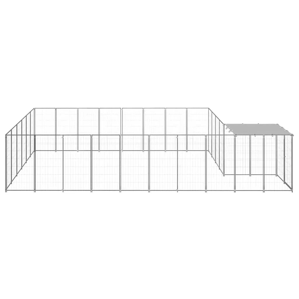 Dog Kennel Outdoor Exercise Pen 15.73 m² Silver Steel Cage Enclosure