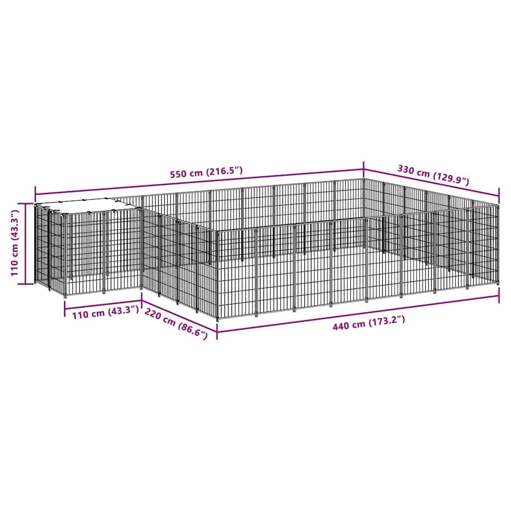 Dog Kennel Outdoor Exercise Pen 15.73 m² Silver Steel Cage Enclosure