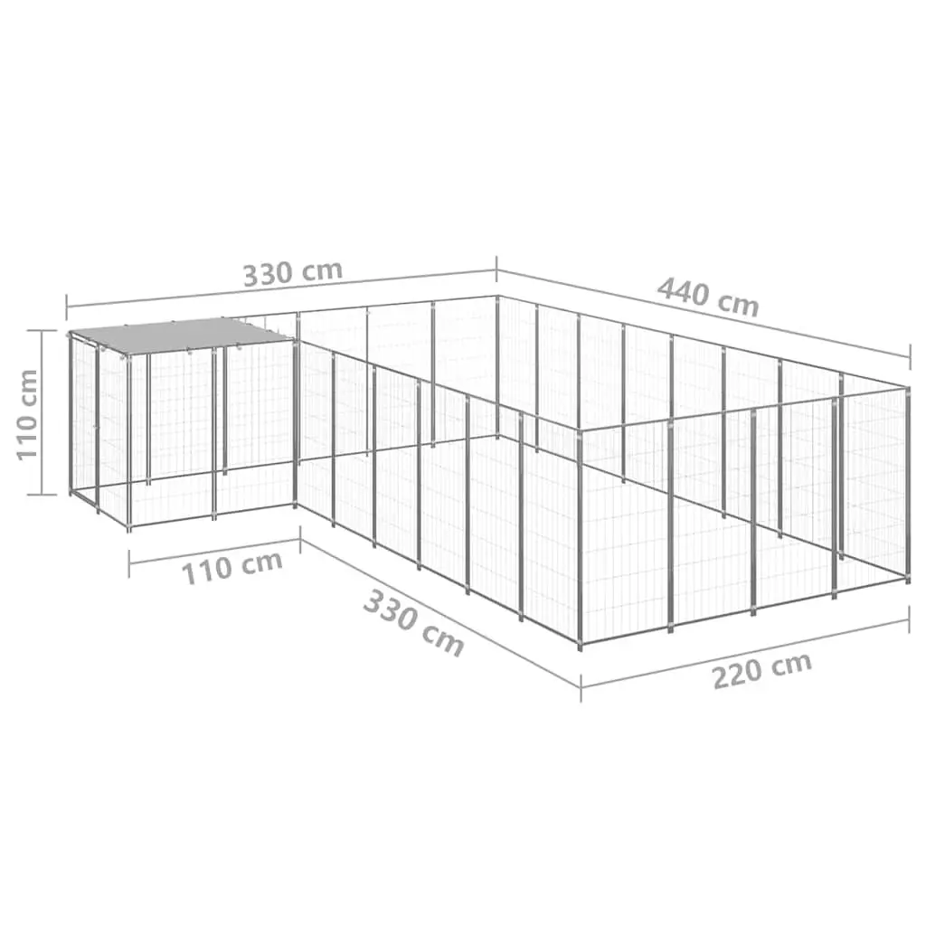 Outdoor Pet Enclosure Dog Kennel Steel Wire Mesh Cage Run Silver 10.89 m²
