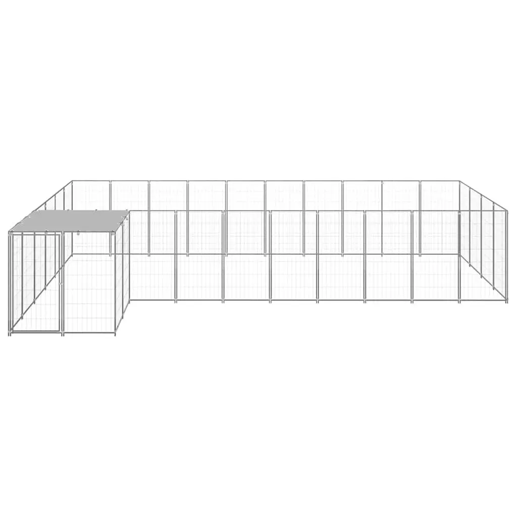 Outdoor Dog Kennel Steel Enclosure Large Play Area Silver