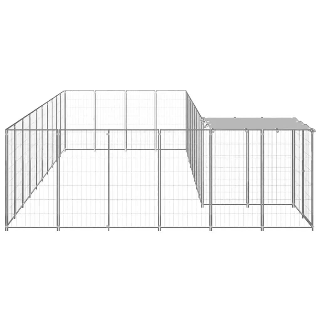 Outdoor Dog Kennel Steel Enclosure Large Play Area Silver