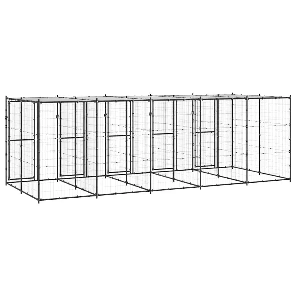 Dog Kennel Outdoor Exercise Enclosure Large Black Steel Mesh Roof