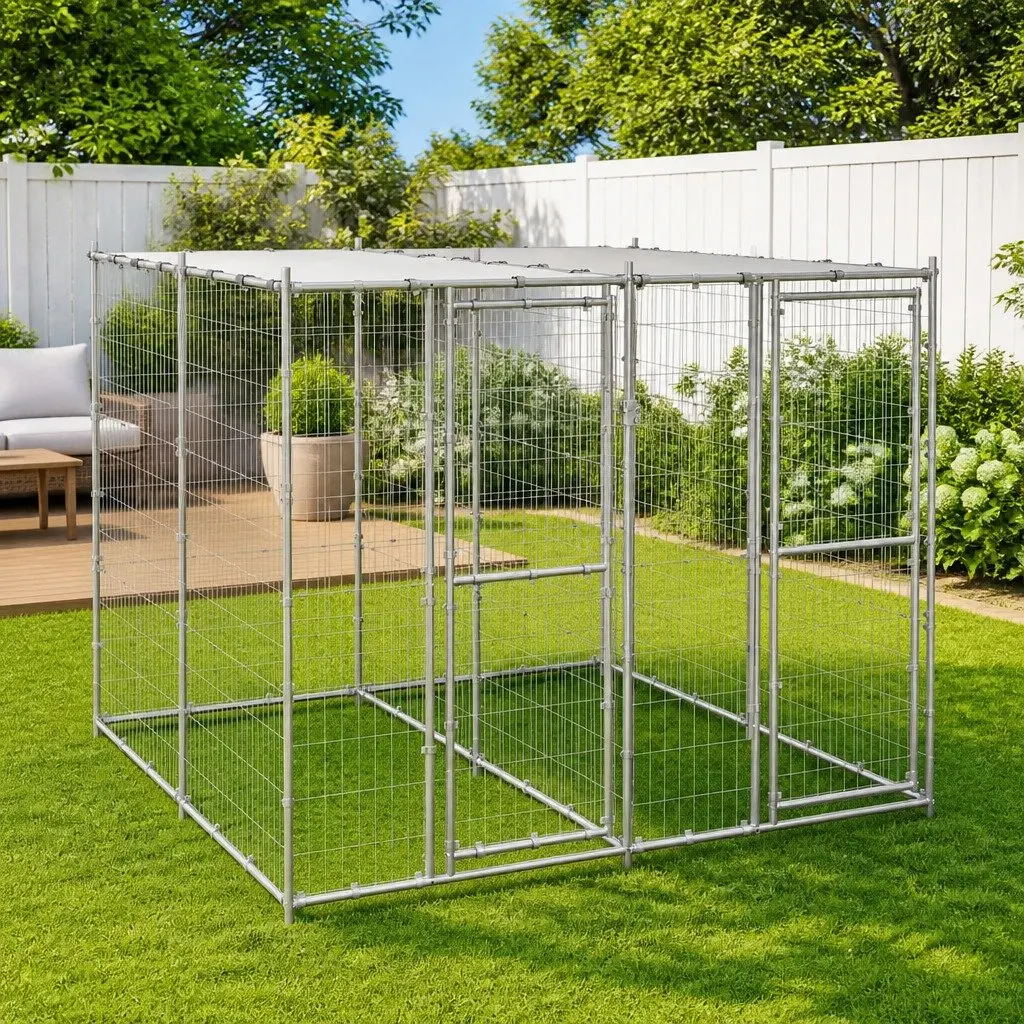 Dog Kennel Exercise Run 4.84 m² Galvanised Steel Silver