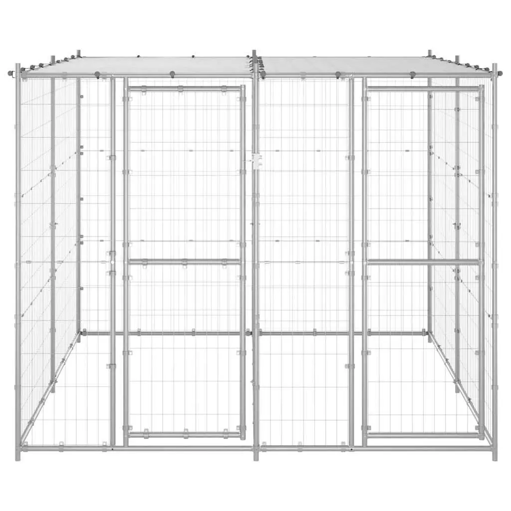 Dog Kennel Exercise Run 4.84 m² Galvanised Steel Silver